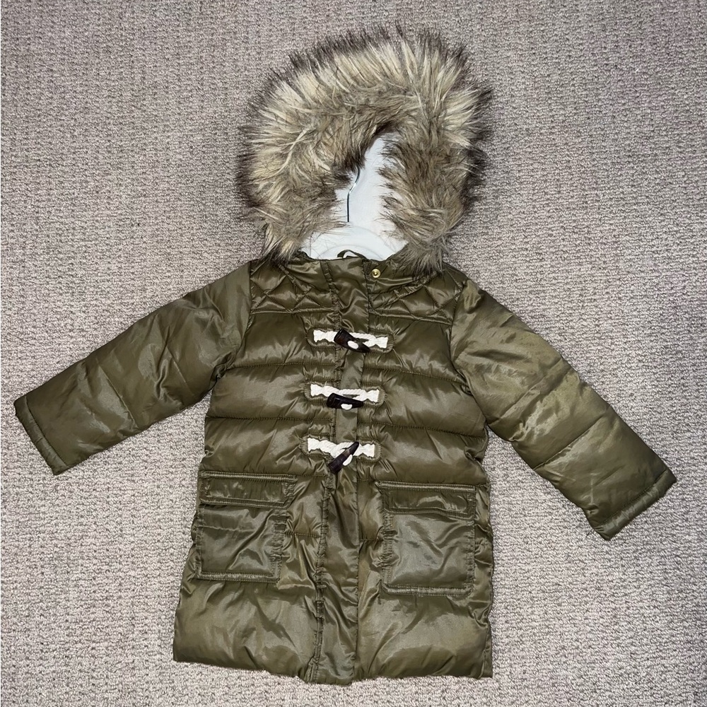 GAP | 3T Olive Green Fur-Trimmed Hooded Coat